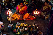 Worship and puja offerings inside the Swamimalai temple. 